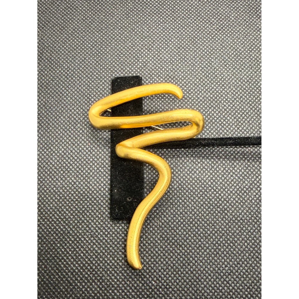 Vintage Matte Gold Tone Abstract Squiggle Snake Brooch Pin Mid Century Modern
